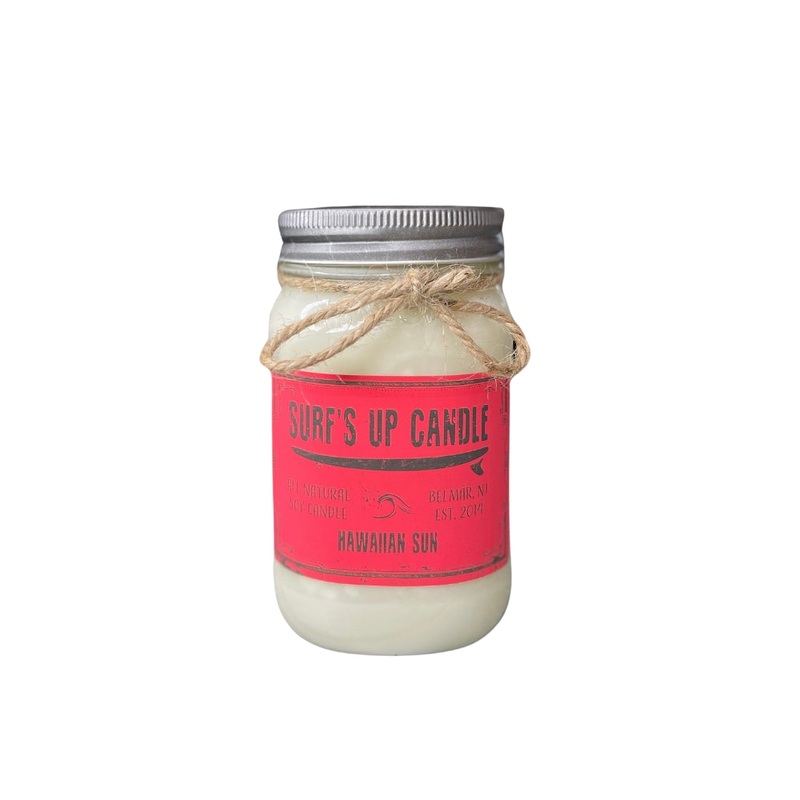 Surfs Up Candle Original Collection Hawaiian Sun Large Mason Jar Scented Candle Red 16Oz