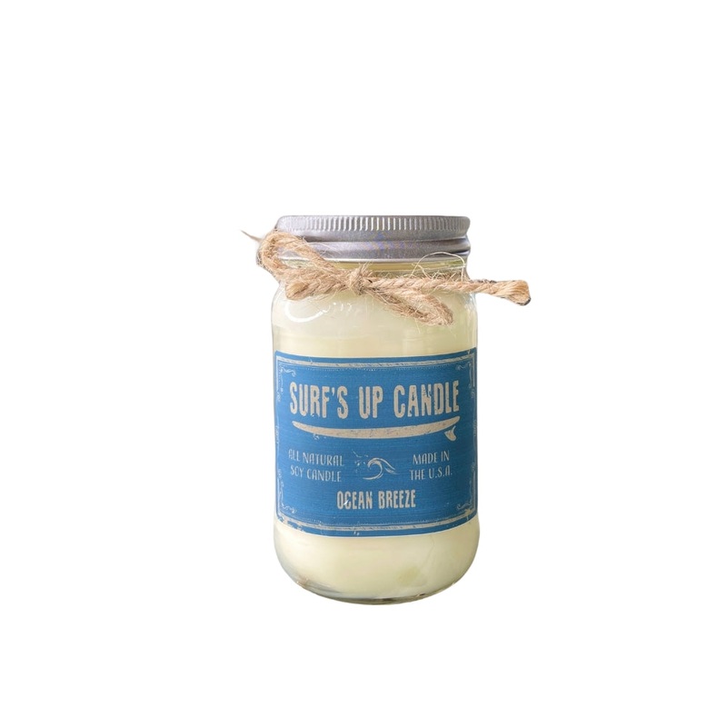 Surfs Up Candle Original Collection Ocean Breeze Large Mason Jar Scented Candle Blue 16Oz