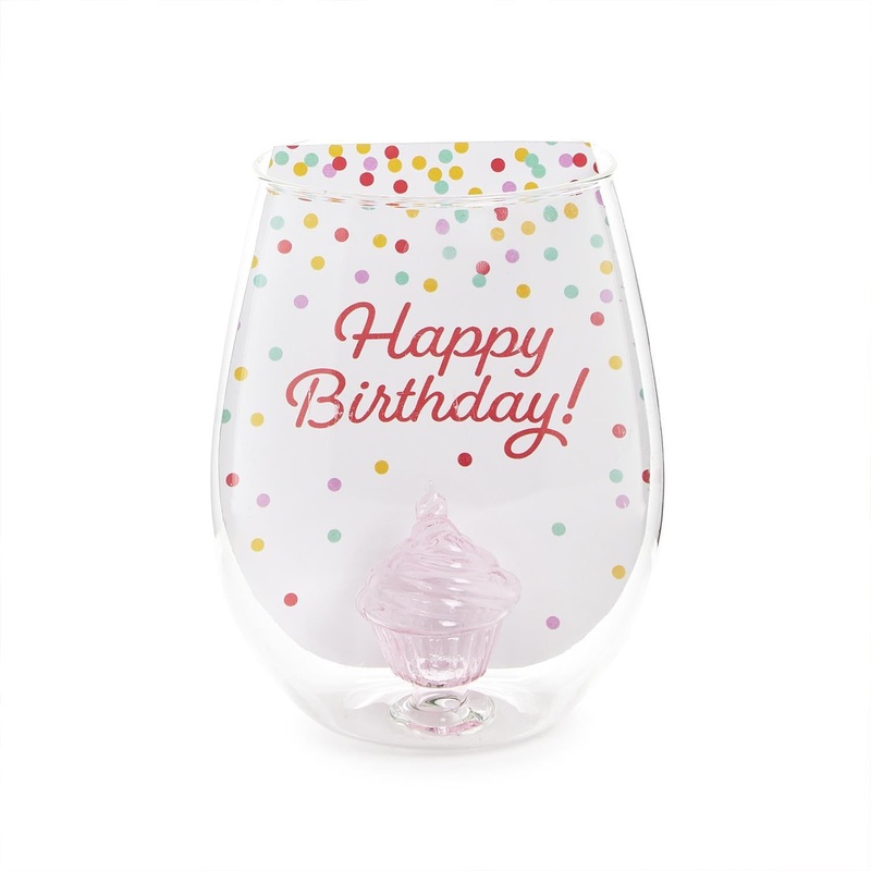 Two’s Company Celebratation Cupcake Stemless Wine Glass With Gift Card