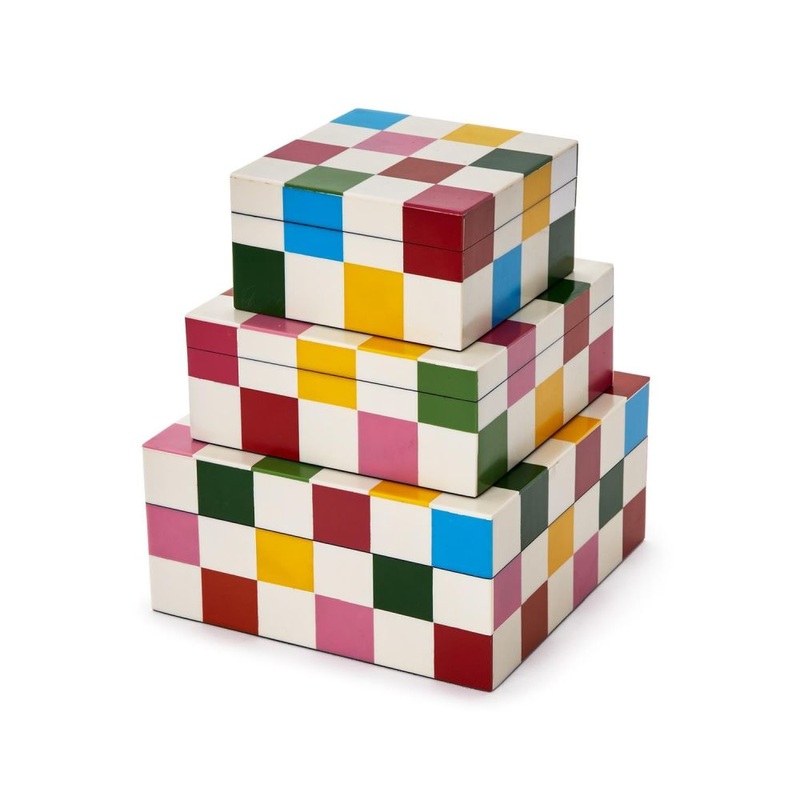 Two’s Company Colorblock Set of 3 Covered Box – MDF/Resin