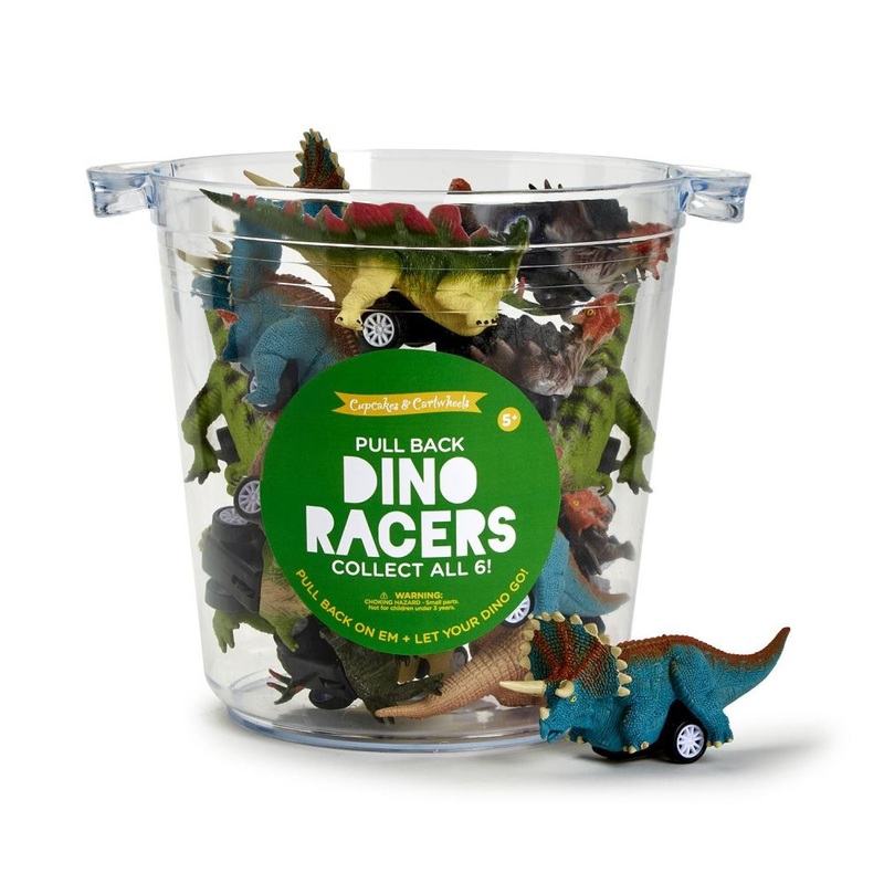 Two’s Company Dino Racers 30-Pieces Pull Back Dinosaur with Bucket In 6 Designs