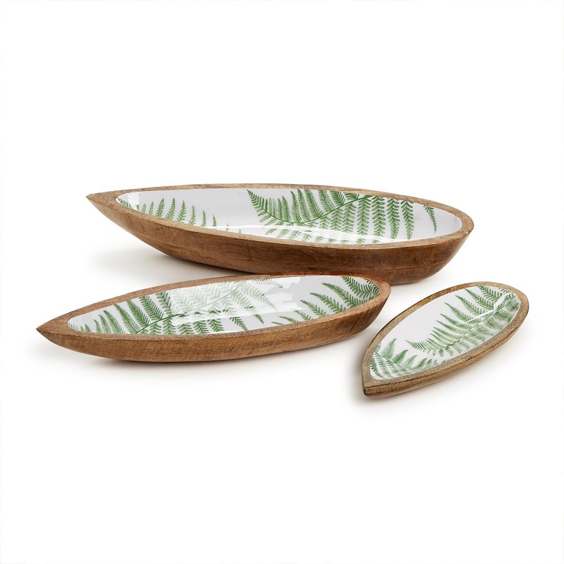 Two’s Company Fanciful Fern Tear Drop Set Of 3 Hand-Crafted Wood Tray in 3 Sizes