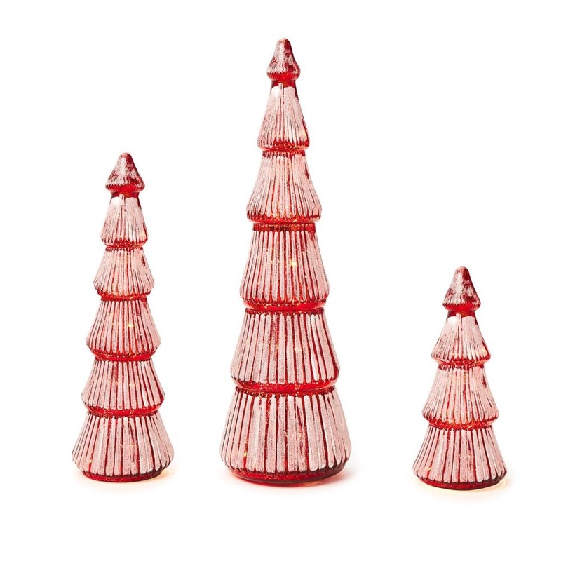 Two’s Company Glistening Set of 3 Red Trees with Light Up Function In 3 Sizes