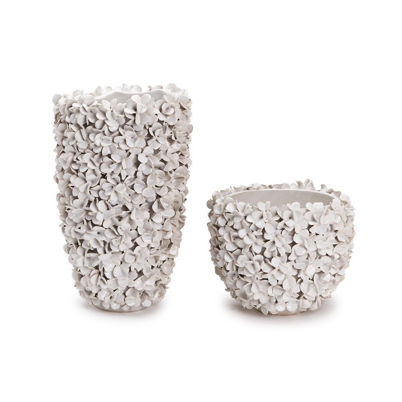 Two’s Company Hydrangea Petals Set of 2 White Planter/Vases – Ceramic