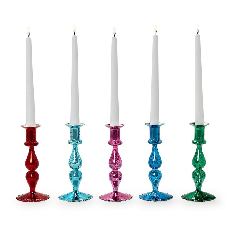 Two’s Company Mercury Glass Set of 5 Candlesticks In 5 Colors- Hand-Blown Glass