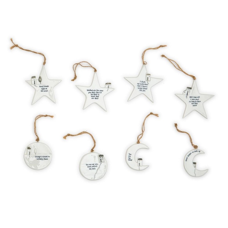 Two’s Company Moon and Stars 40-Pieces Hanging Tag In 8 Designs – Porcelain