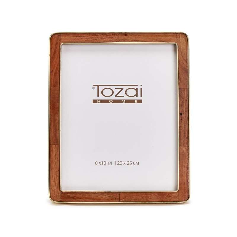 Two’s Company Nelson 8 x 10 Rounded Edge Photo Frame with Brass Edge – MDF/Acacia Wood/Brass/Glass