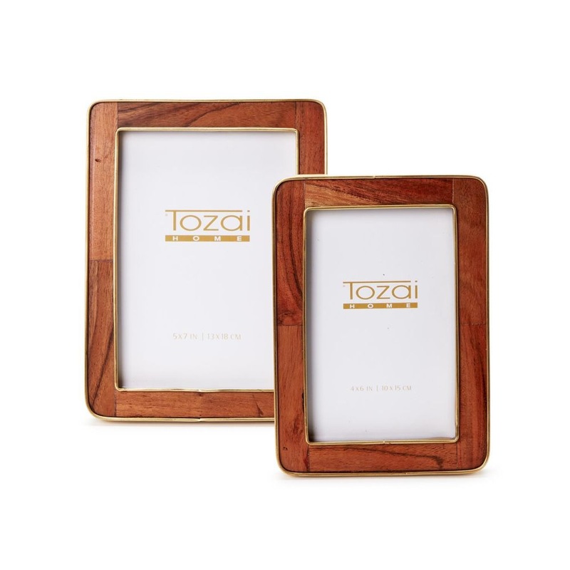 Two’s Company Nelson Set of 2 Rounded Edge Wood Photo Frame with Brass Edge In 2 Sizes