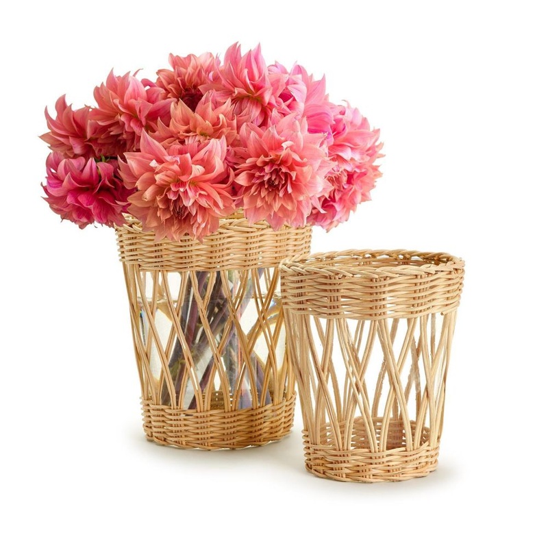 Two’s Company Set of 2 Natural Wicker Wrapped Glass Vases with Removeable Glass Inner In 2 Sizes