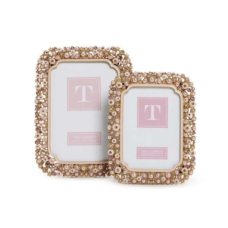 Two’s Company Set Of 2 Pink Pearl and Rhinestone Photo Frame in: 3.5 X 5 and 4X6