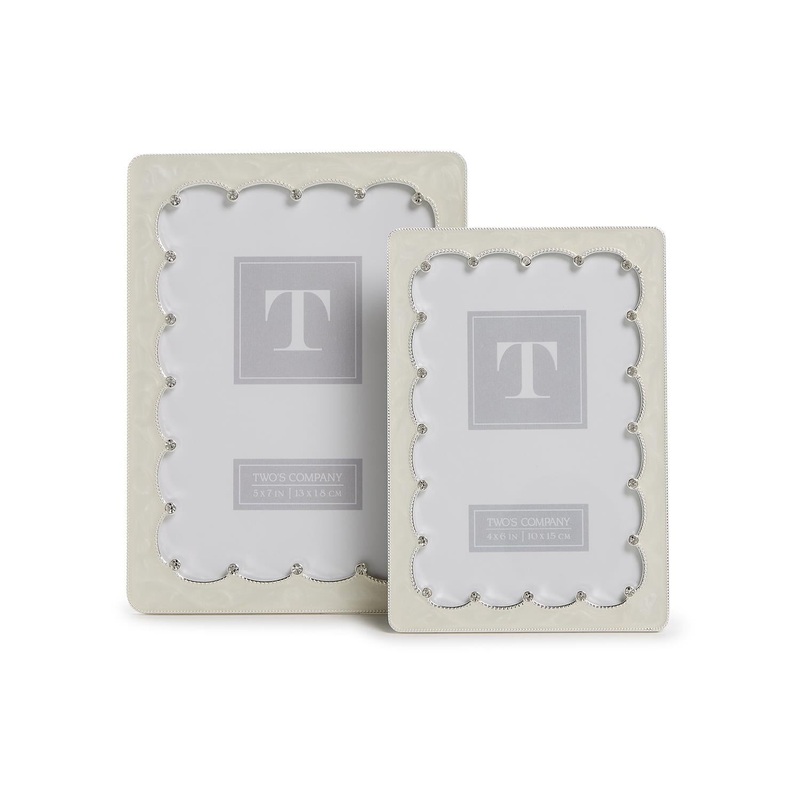 Two’s Company Set Of 2 Scalloped Crystal Photo Frame in 2 Sizes: 4X6 and 5X7