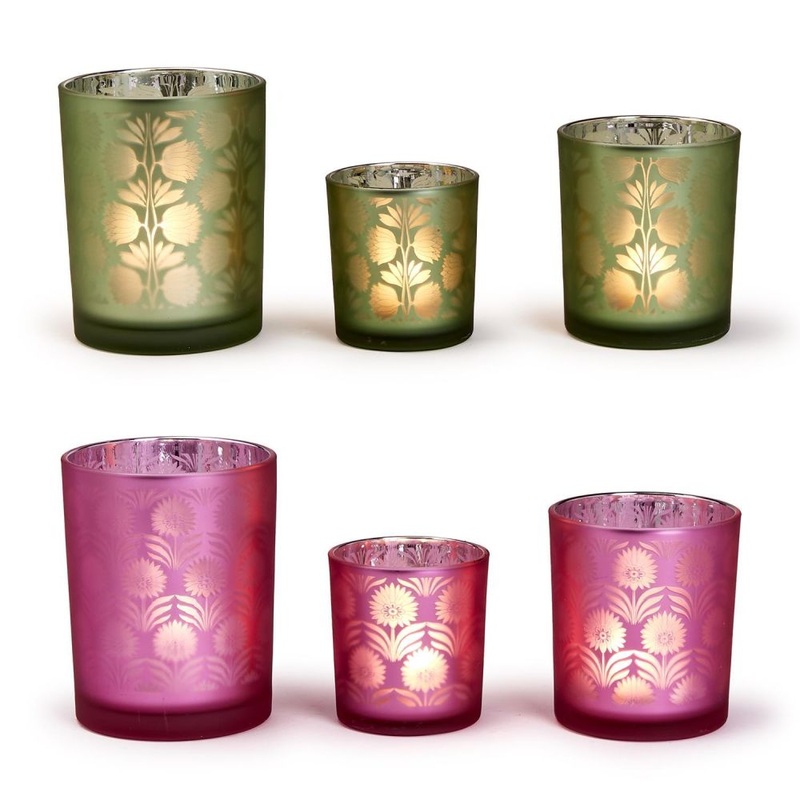 Two’s Company Set of 6 Palm Silhouette Frosted Tealight Candleholder In 3 sizes Assorted 2 Designs