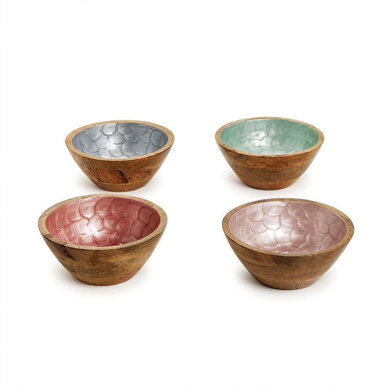Two’s Company Shimmering Hand-Crafted Wood Tid Bit Bowl Assorted 4 Colors