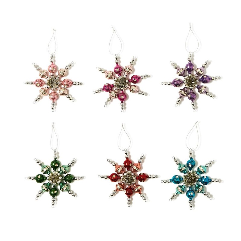 Two’s Company Snowflakes 18-Pieces Hand-Crafted Glass Beads Ornament In 6 Colors