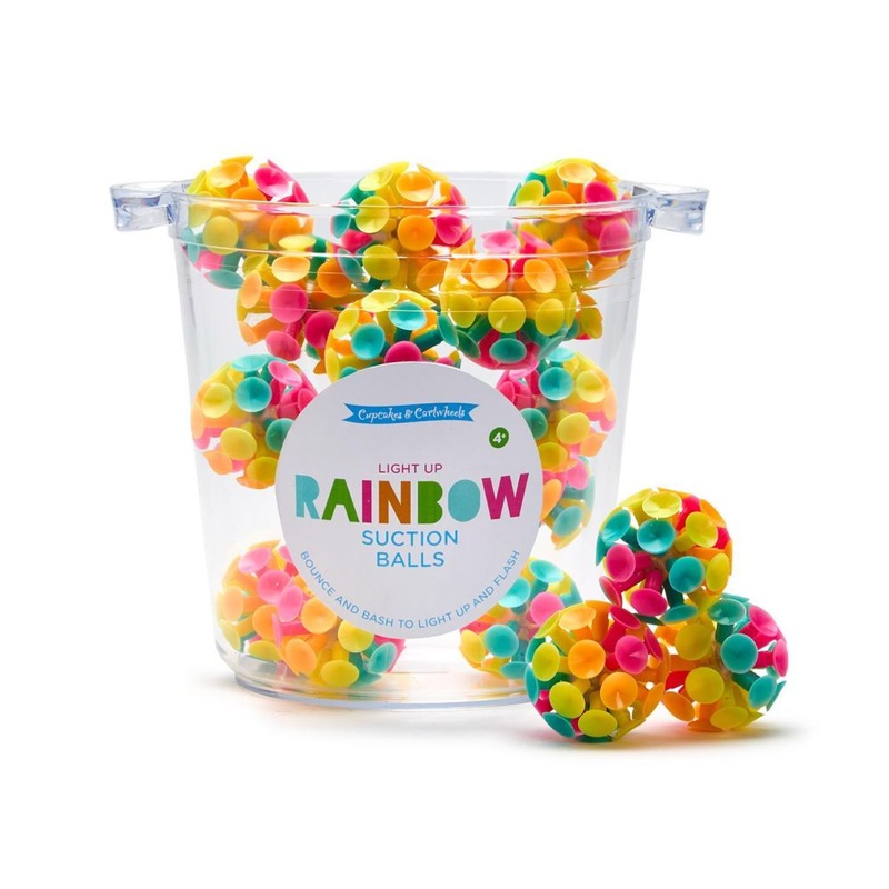 Two’s Company Stuck on You 36-Pieces Rainbow Light Up Suctional Ball with Bucket