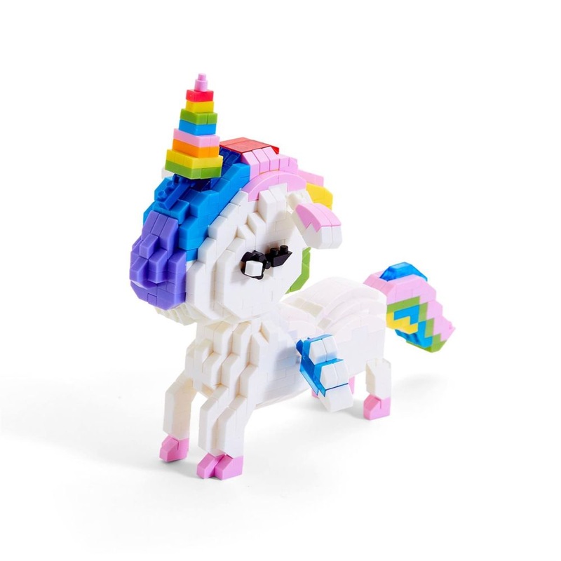 Two’s Company Unicorn Tiny Building Blocks in Storage Box (744-Pieces) – Plastic