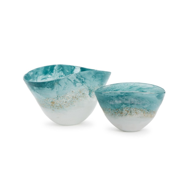 Two’s Company Waterscape Set Of 2 Seafoam Bowl – Hand-Blown Glass