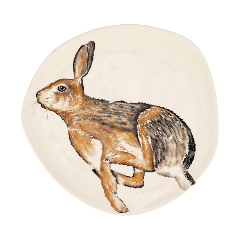Vietri Cacciatore Hare Oblong Platter – 16.25×15.75 Ceramic Food Tray, Italian Serving Dish, White