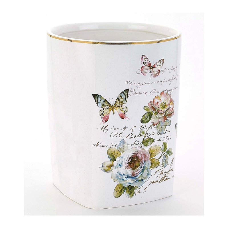 Avanti Linens Butterfly Garden Wastebasket – White