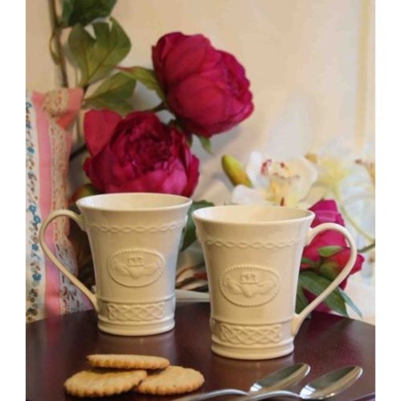Belleek Claddagh Mugs, Set of 2, Porcelain