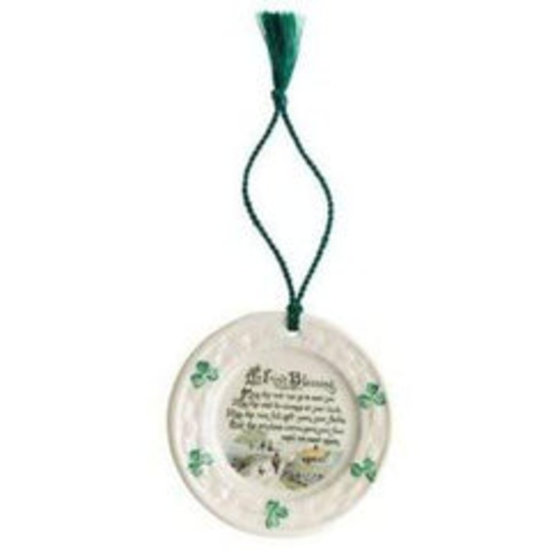 Belleek Irish Blessing Ornament, White, China, 3.5 x 0.5 x 3.5