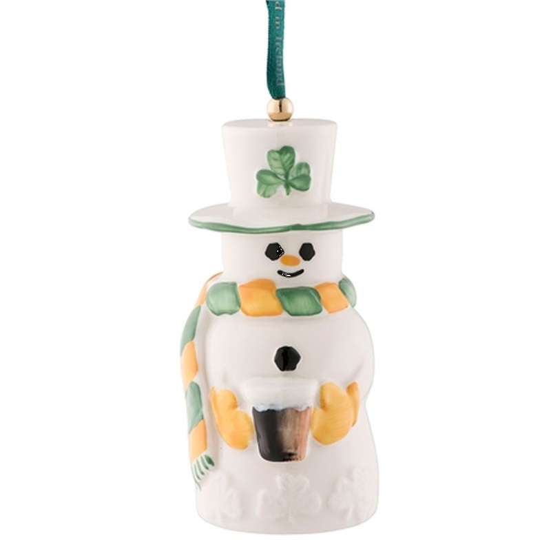 Belleek Paddy Snowman Bell Ornament, Porcelain
