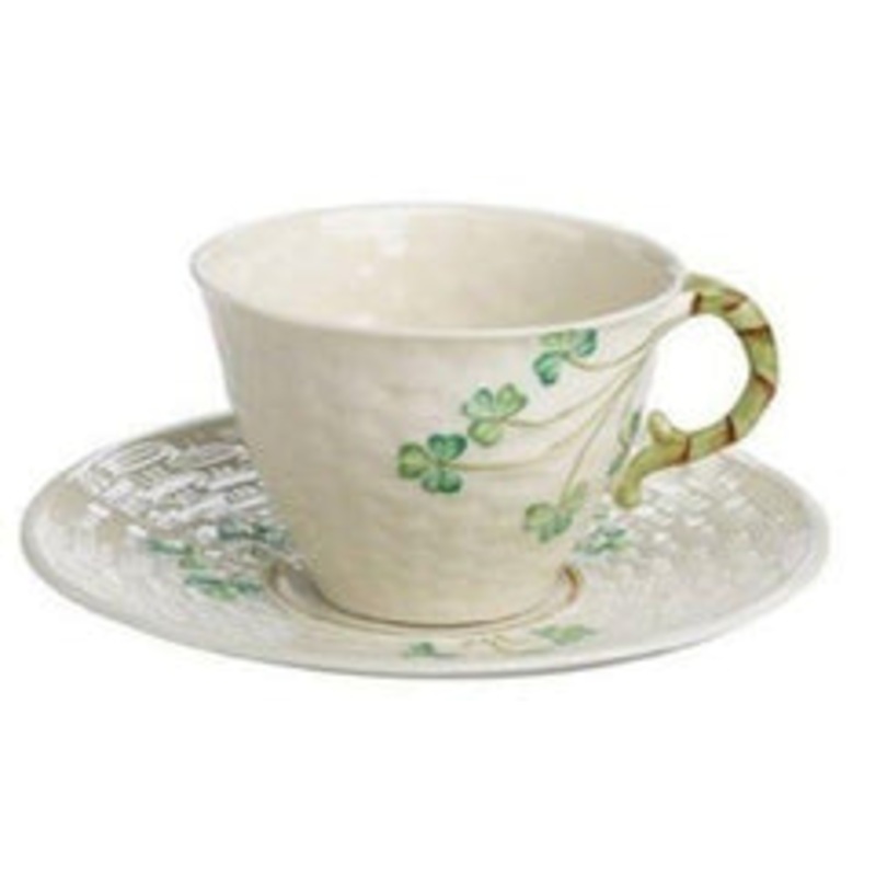 Belleek Shamrock Cup and Saucer Set, China