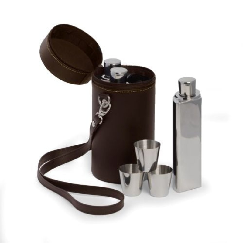 Bey Berk 7-Piece Flask Set in Leather Carrying Case