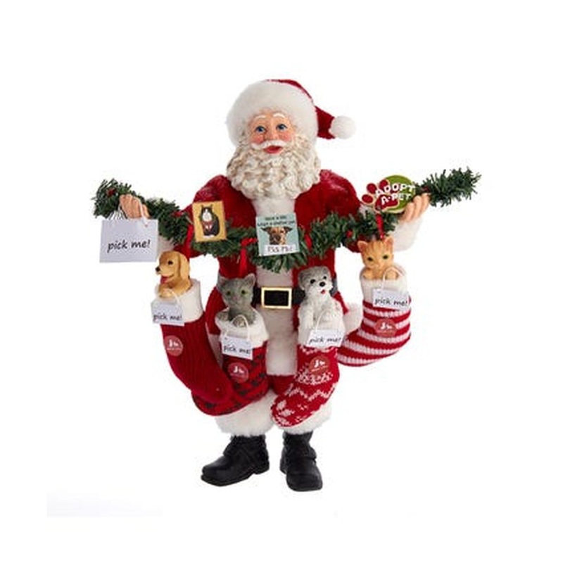 Kurt Adler 10.5 Fabrich Pet Adoption Santa Figurine, White