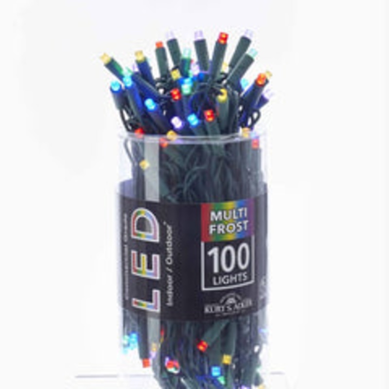 Kurt Adler 100-Light Multi-Color Frosted Led String Set Green Wire