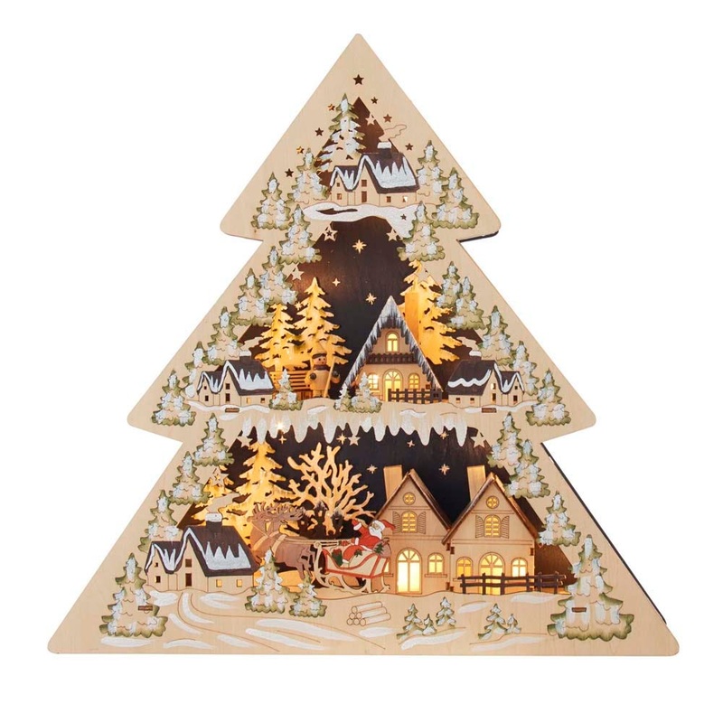 Kurt Adler 17 Battery-Operated LED Tree Shaped Village Table Piece, Brown, Wood