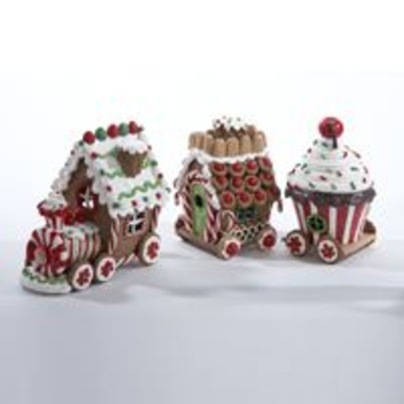 Kurt Adler Gingerbread 3-D Train Set W/Led Light, 3 Pieces, Red