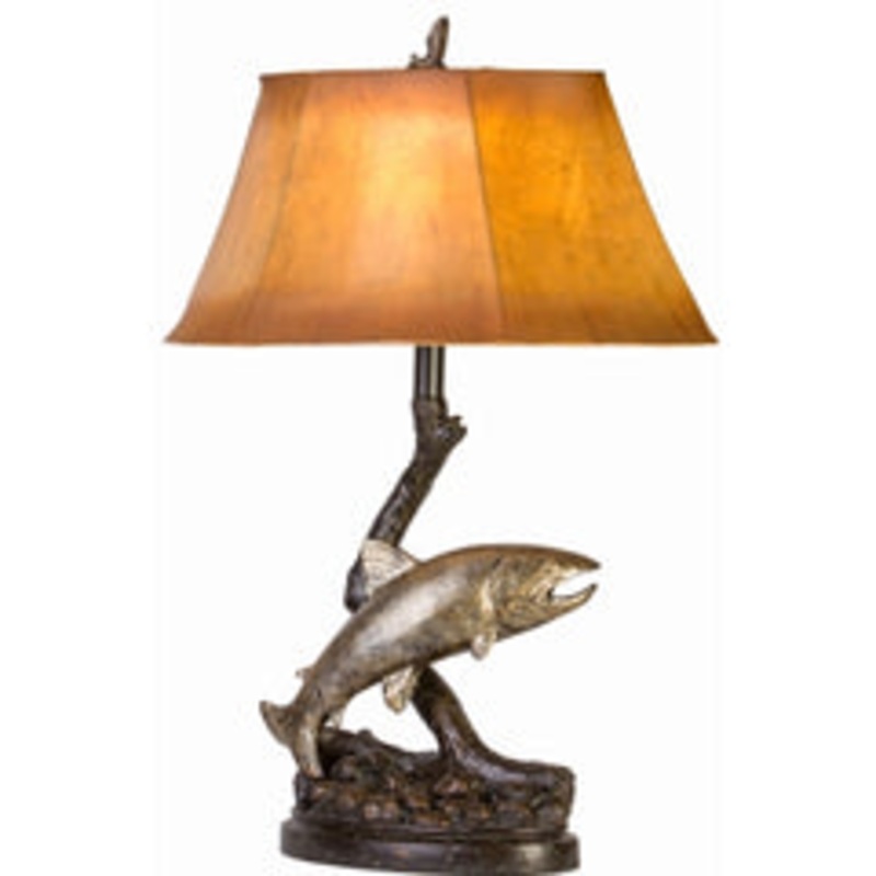 Vintage Direct 27.5H Jumping Trout Table Lamp, Brown, Polyresin