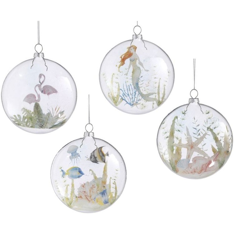 Mark Roberts 2021 Glass Shell Ornaments, 4 inches, Assortment of 4