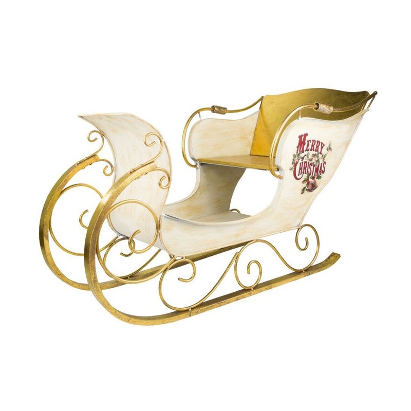 Mark Roberts Christmas 2015 Santa’s Sleigh Figurine, 56 x 34 inches, Ivory/Gold