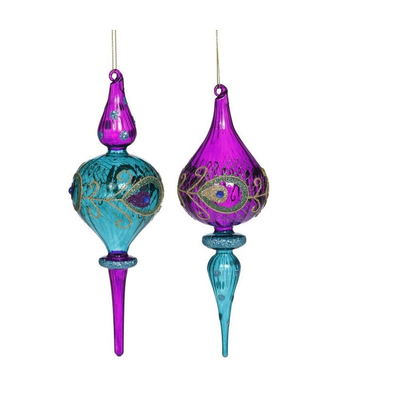 Mark Roberts Christmas 2020 Peacock Finial Ornament, Assortment of 2, 9 inches