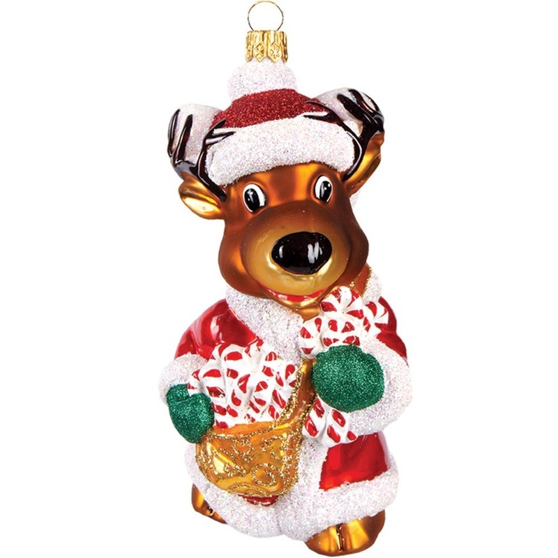 The Whitehurst Company Santa Reindeer 4.5 Ornament – Glass Blown Holiday Decor