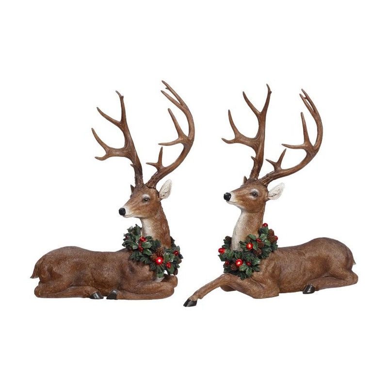 Mark Roberts 2019 Reindeer with Wreath Figurine, Assortment of 2, 21 inches, Brown