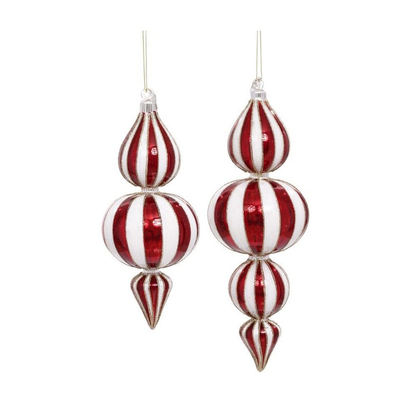 Mark Roberts 2020 Elegant Fancy Strips Finial 8” Red/White, Assortment of 2