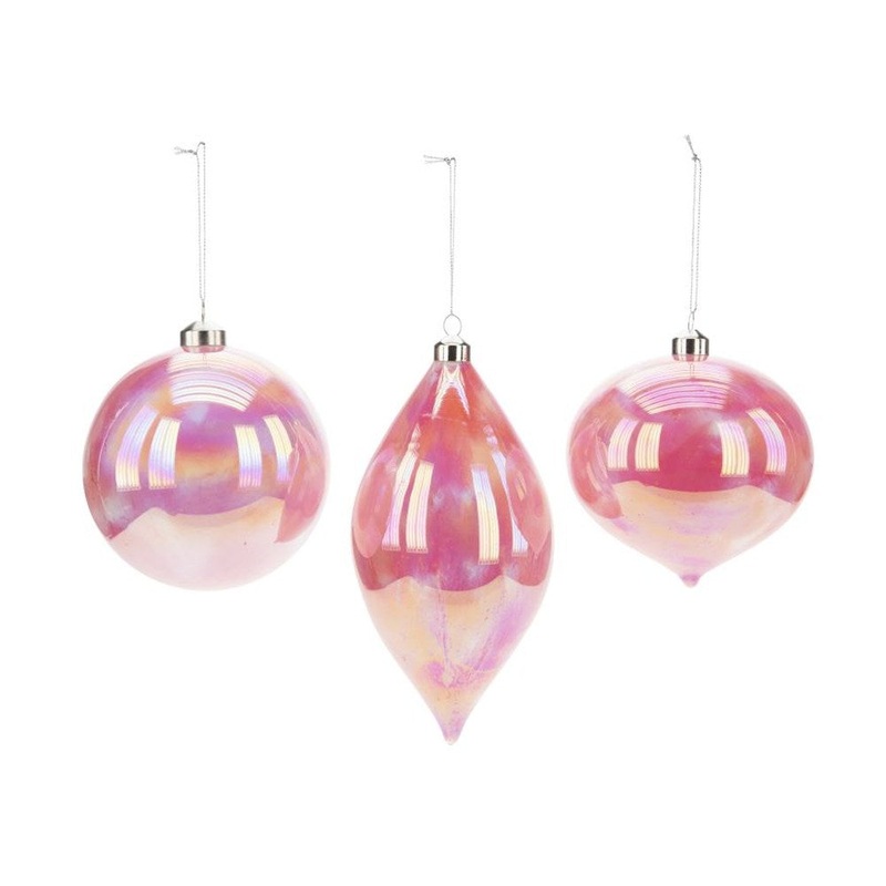 Mark Roberts Christmas 2019 Glittered Swirled Ornament Box of 3, 5 inches, Pink