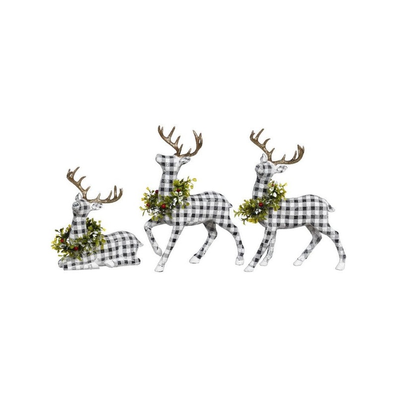 Mark Roberts Christmas 2021 B&W Plaid Reindeer Figurine 13”, Assortment of 3
