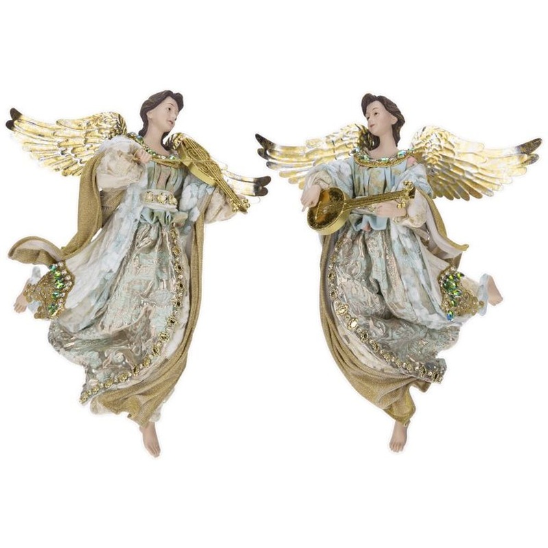 Mark Roberts Christmas 2021 Flying Angel w/ Instrument 16” Figurine Multicolor, Set of 2