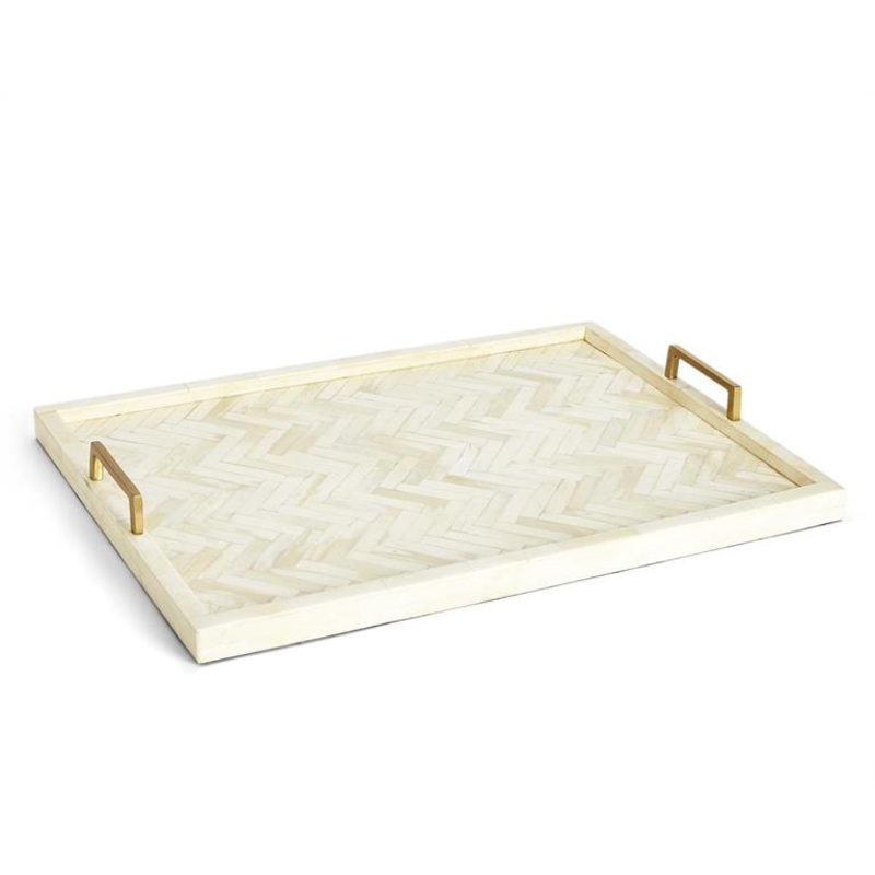 Two’s Company Beaumont Tray -Bone/Brass/Mdf