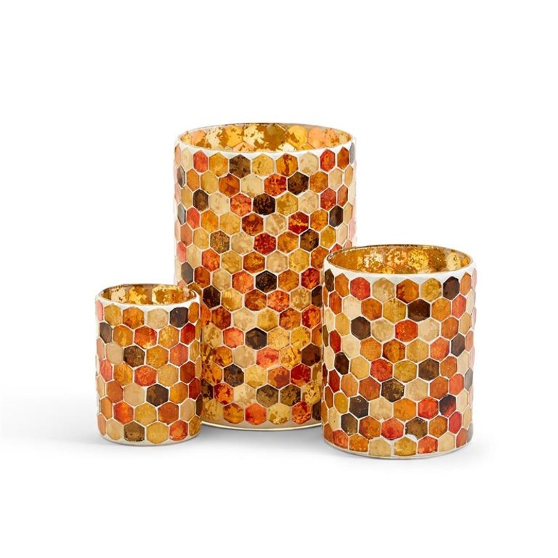 Two’s Company Honeycomb Set of 3 Mosaic Tealight Candleholders Includes 3 Sizes