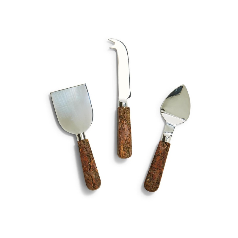 Two’s Company Rustic Charm Bark Handle Cheese Knives in Gift Box, Set of 3