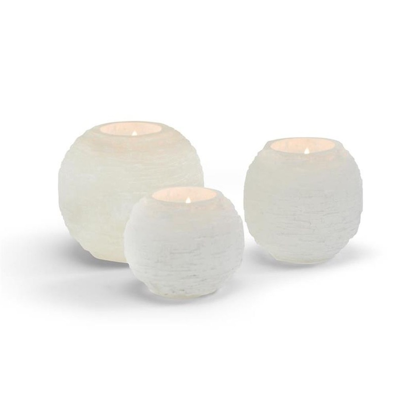 Two’s Company Tozai Glaciers Set of 3 Selenite Crystal Sphere Candle Holder