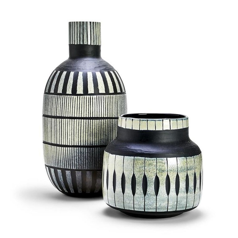 Two’s Company Tozai Set of 2 Texture Carved Vases