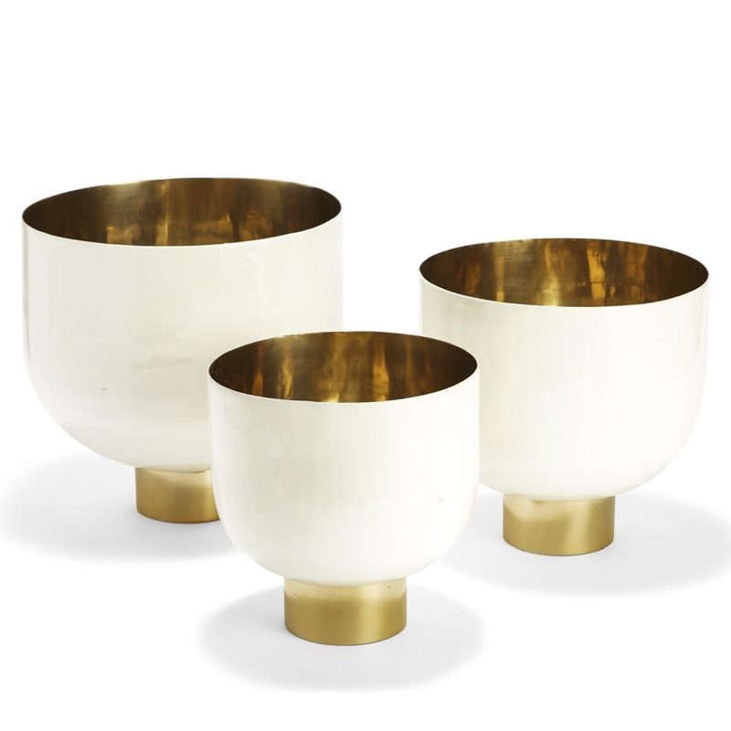 Two’s Company Tozai Set of 3 Decorative White Bowls with Gold Base