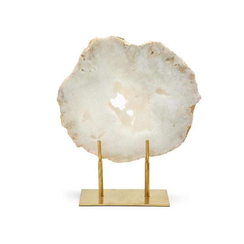 Two’s Company Tozai White Quartz Geode Slab on Gold Stand