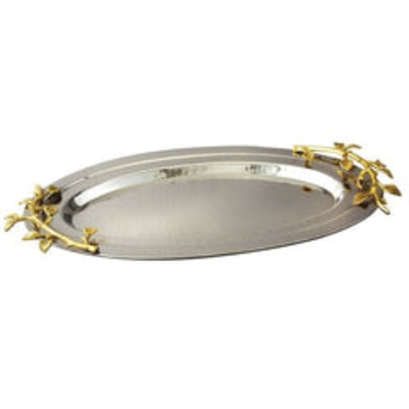 Leeber Golden Vine Hammered Oval Tray, Stainless Steel, 10 x 16.5